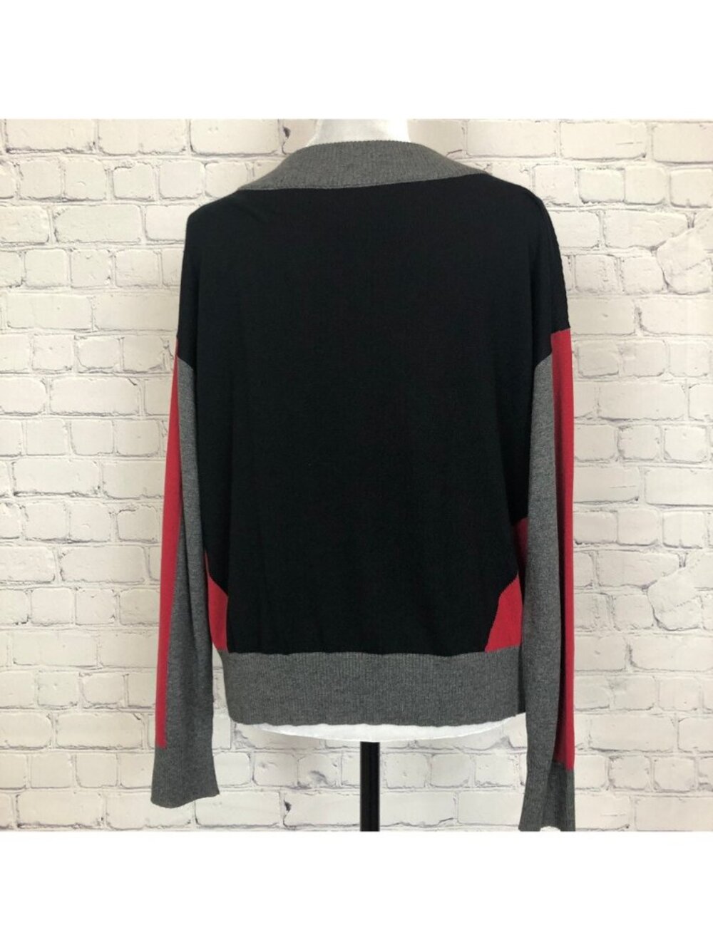 Planet Lauren G Colorblock Sweater One Size Black Gray Red - Picture 3 of 8